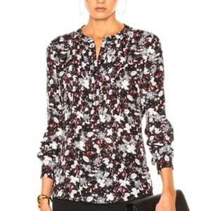 Veronica Beard 100% Silk Goldie Pintuck Floral Print Women's Top Size 4